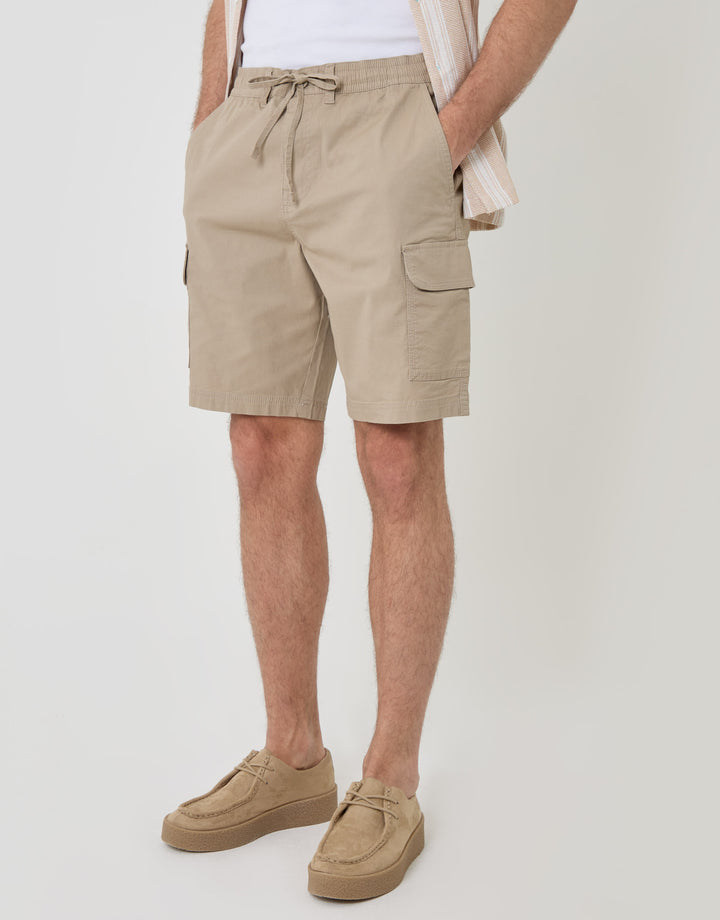 Threadbare Regular Fit Textured Cargo Shorts in Stone - front view
