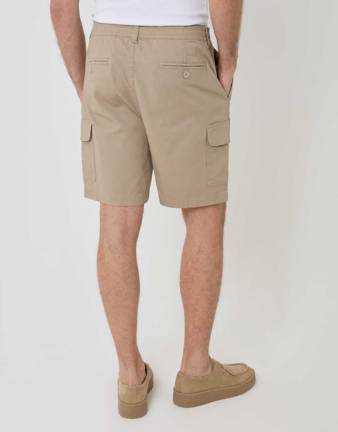 Threadbare Regular Fit Textured Cargo Shorts in Stone - back view