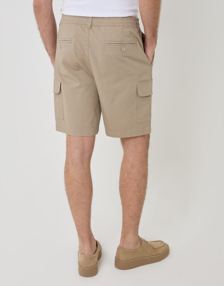 Threadbare Regular Fit Textured Cargo Shorts in Stone - back view