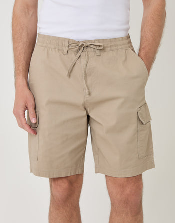 Threadbare Regular Fit Textured Cargo Shorts in Stone - close up