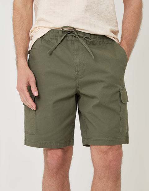Threadbare Regular Fit Textured Cargo Shorts in Olive Green - close up