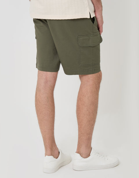 Threadbare Regular Fit Textured Cargo Shorts in Olive Green - back view