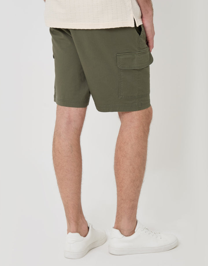 Threadbare Regular Fit Textured Cargo Shorts in Olive Green - back view