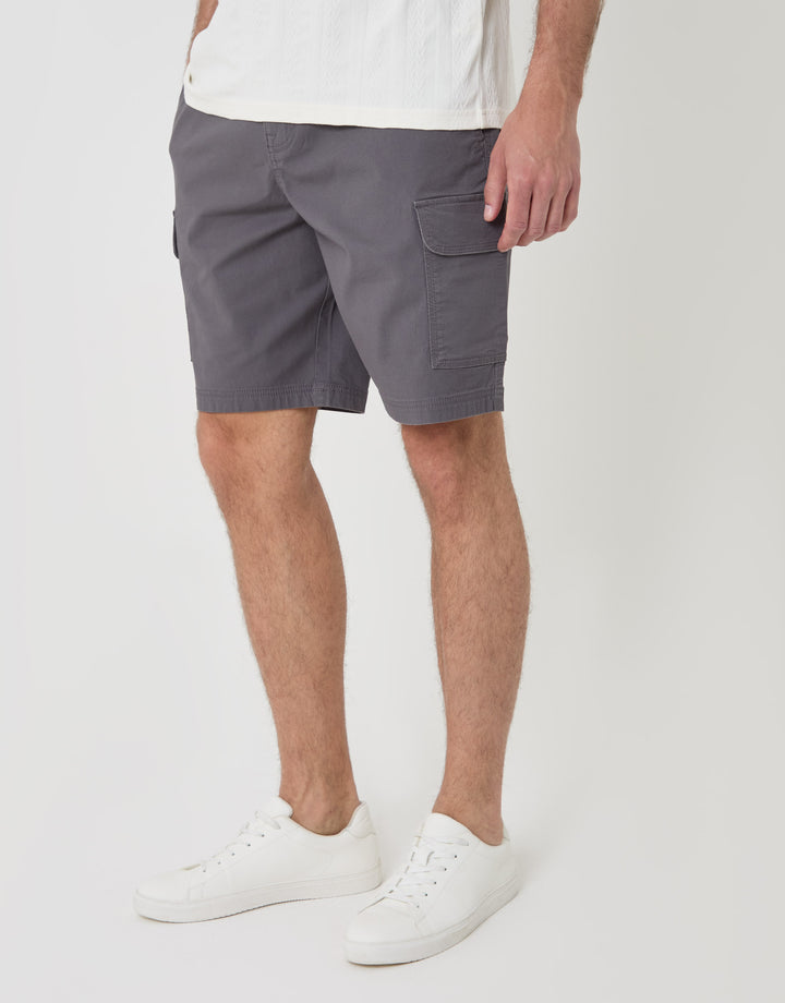 Threadbare Regular Fit Textured Cargo Shorts in Slate Grey - front view