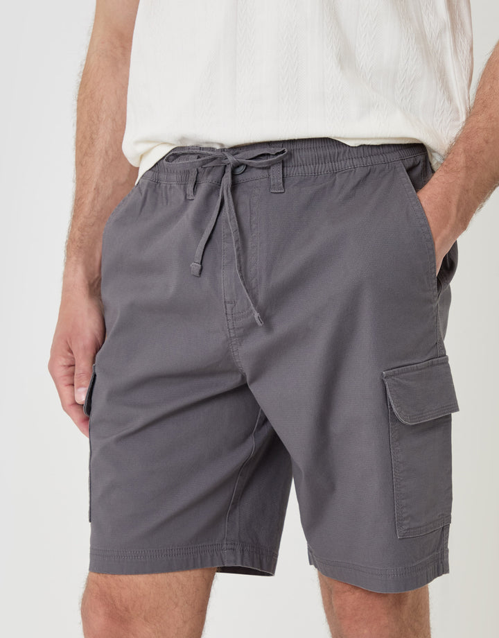 Threadbare Regular Fit Textured Cargo Shorts in Slate Grey - close up