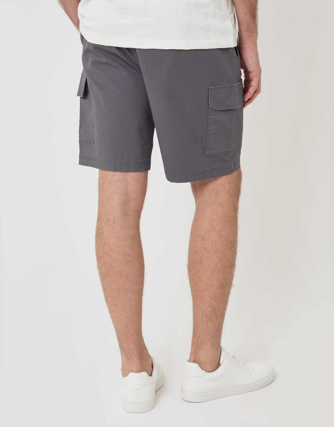 Threadbare Regular Fit Textured Cargo Shorts in Slate Grey - back view