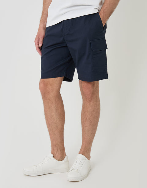 Threadbare Regular Fit Textured Cargo Shorts in Navy - front view
