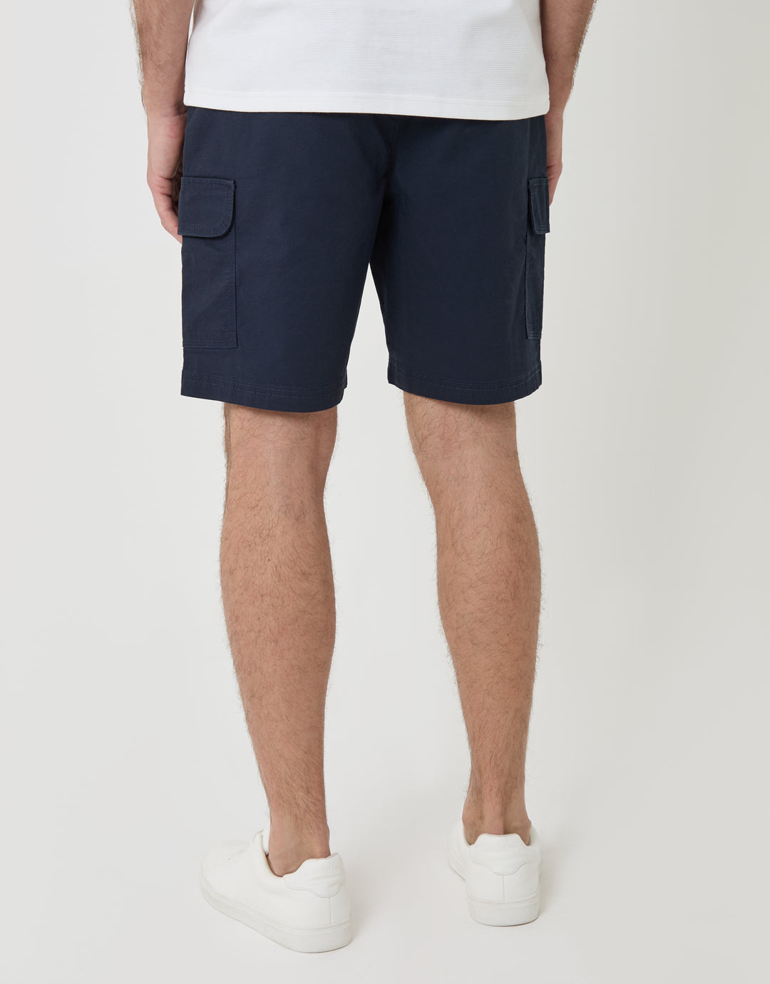Threadbare Regular Fit Textured Cargo Shorts in Navy - back view