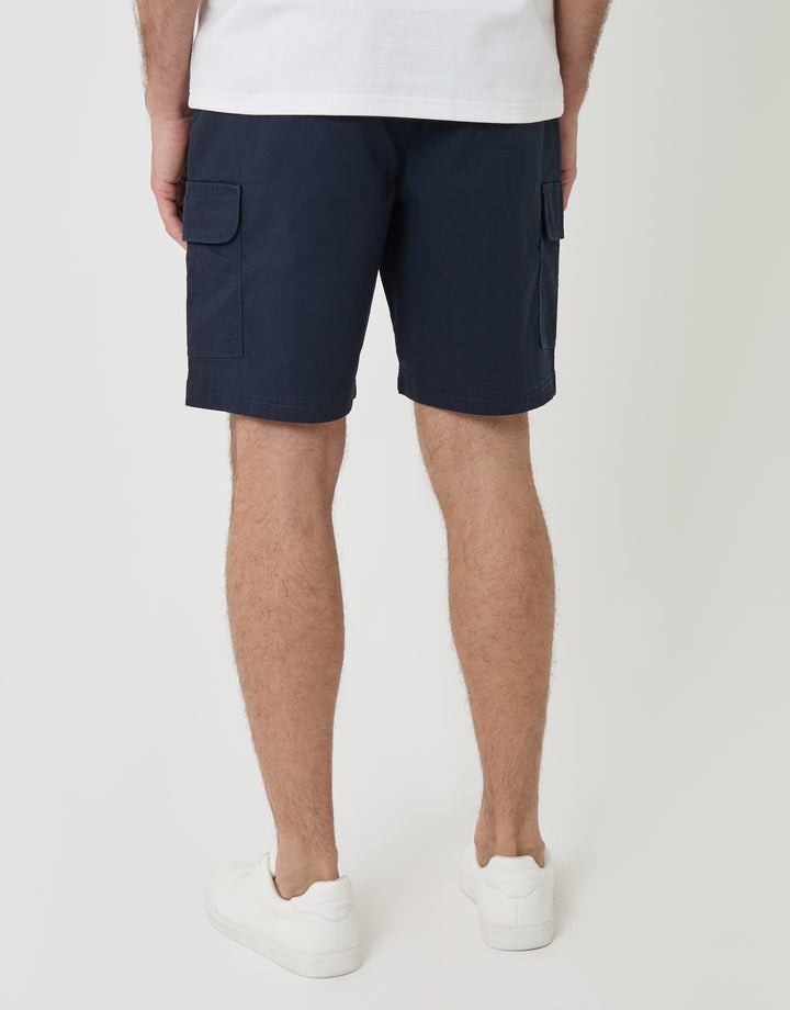 Threadbare Regular Fit Textured Cargo Shorts in Navy - back view