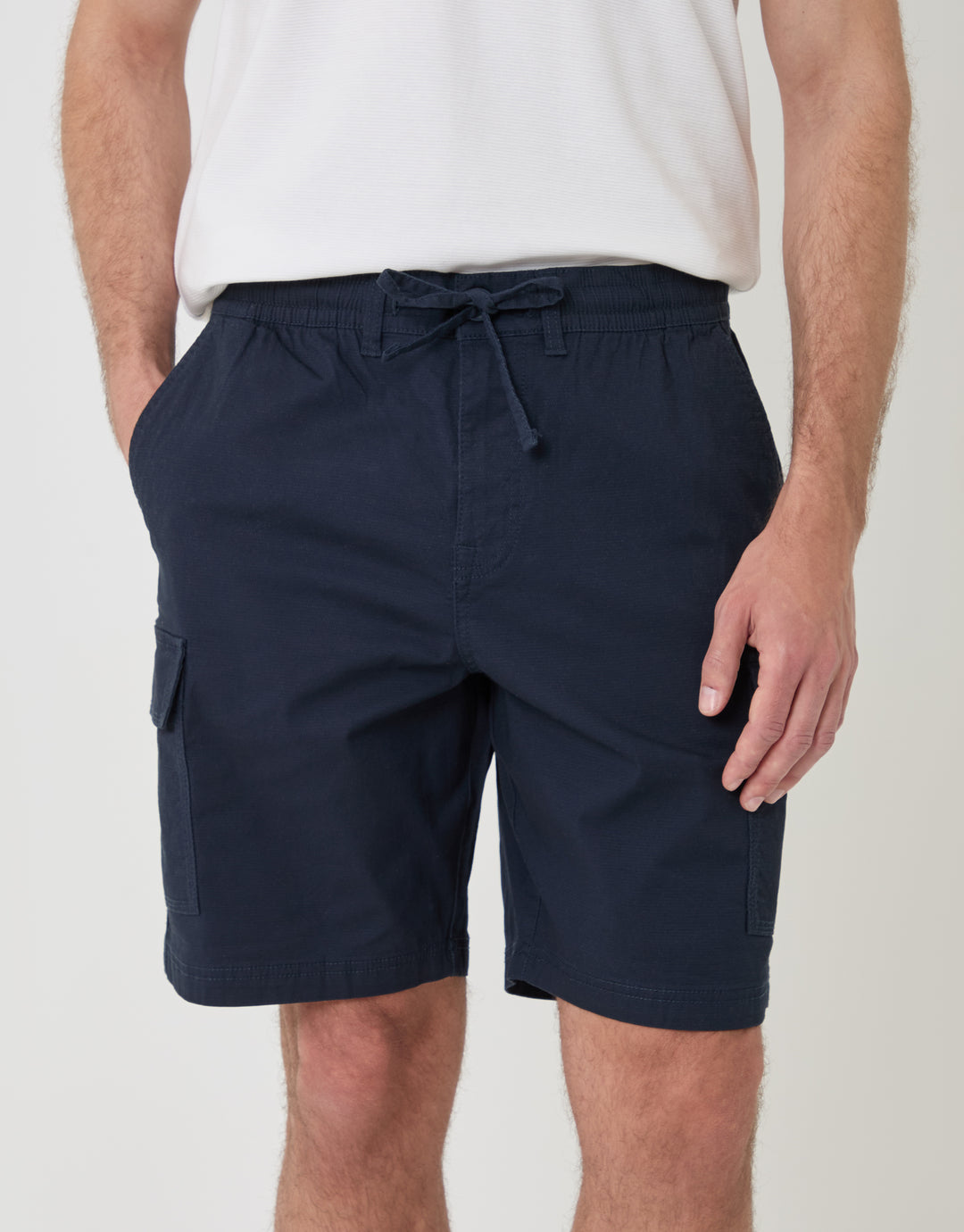 Threadbare Regular Fit Textured Cargo Shorts in Navy - close up