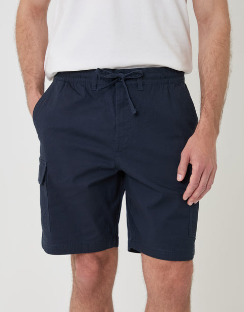 Threadbare Regular Fit Textured Cargo Shorts in Navy - close up
