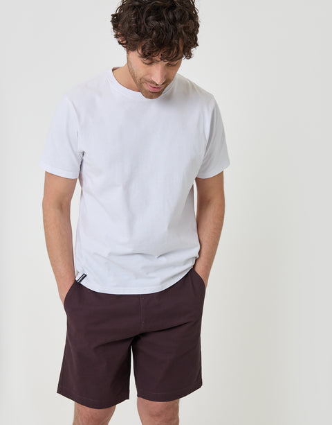 Threadbare Patterned Regular Fit Stretch Chino Shorts with Belt in Burgundy - full body