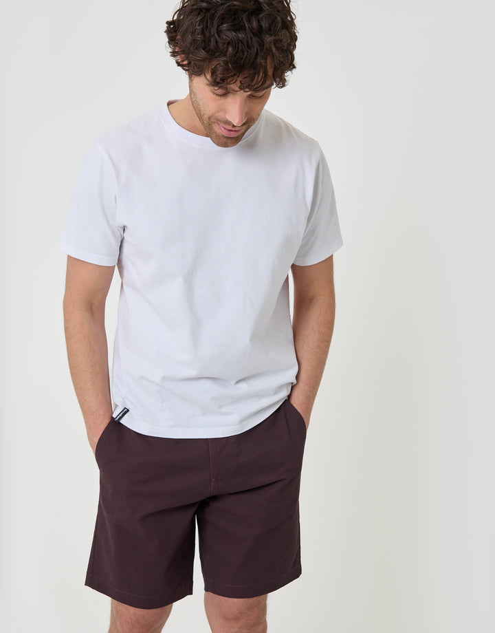 Threadbare Patterned Regular Fit Stretch Chino Shorts with Belt in Burgundy - full body
