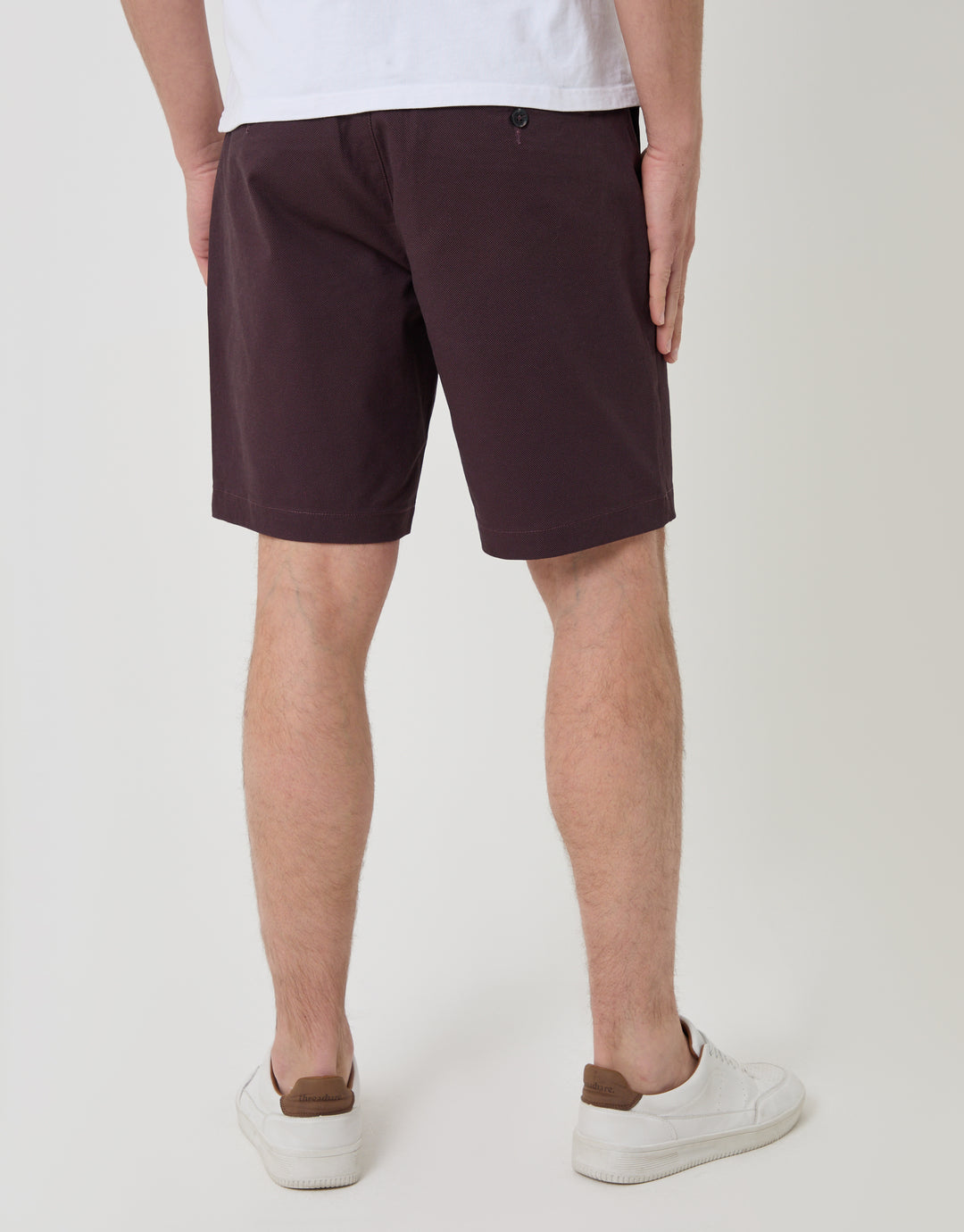 Threadbare Patterned Regular Fit Stretch Chino Shorts with Belt in Burgundy - back view