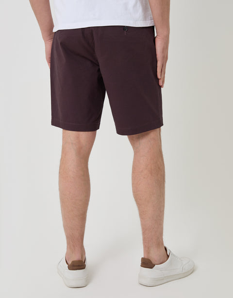 Threadbare Patterned Regular Fit Stretch Chino Shorts with Belt in Burgundy - back view