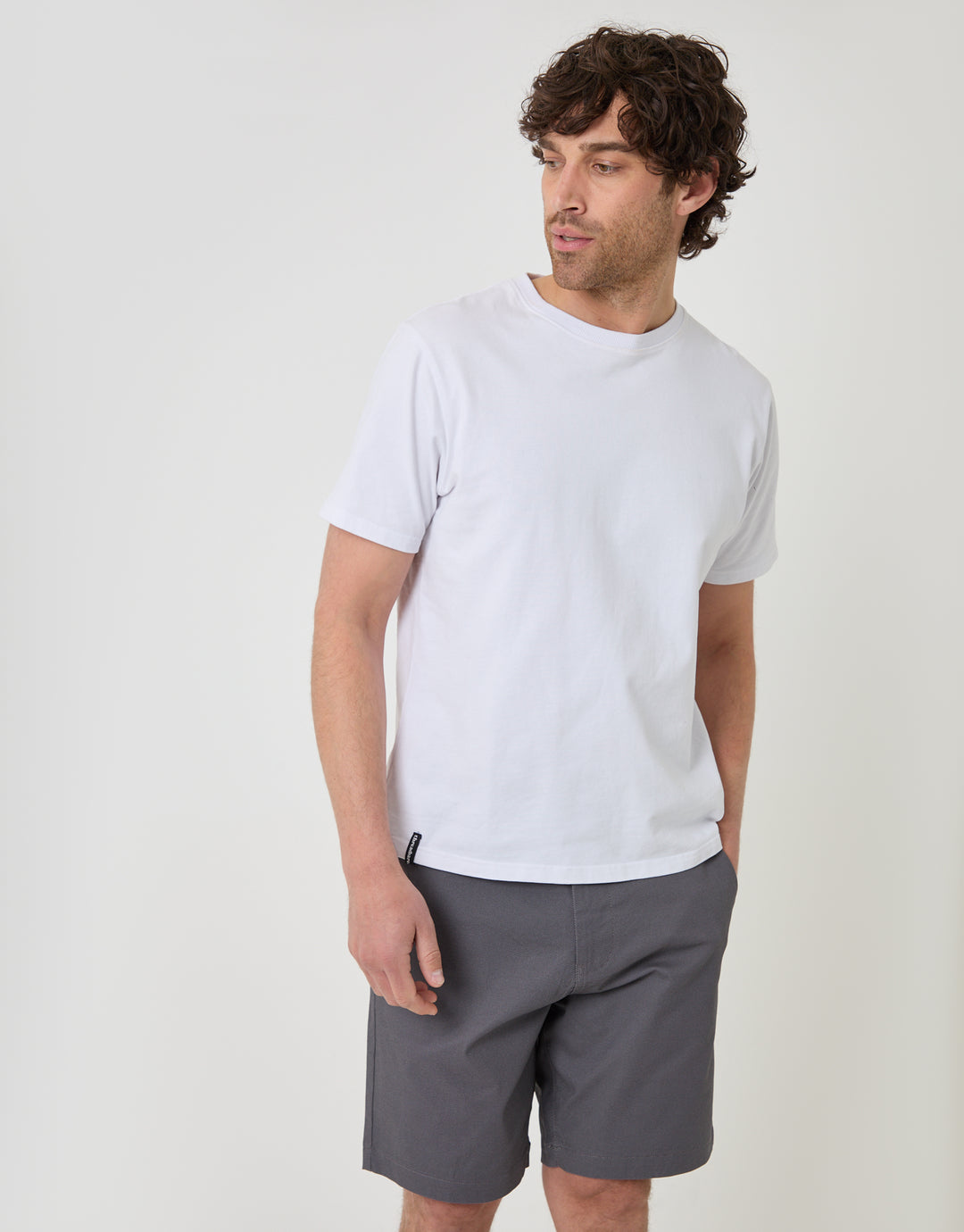 Threadbare Patterned Regular Fit Stretch Chino Shorts with Belt in Slate Grey - full body
