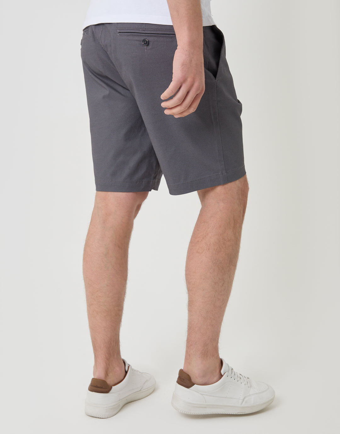 Threadbare Patterned Regular Fit Stretch Chino Shorts with Belt in Slate Grey - back view