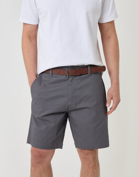 Threadbare Patterned Regular Fit Stretch Chino Shorts with Belt in Slate Grey - close up