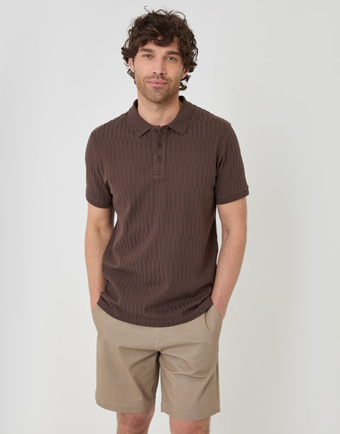 Threadbare Patterned Regular Fit Stretch Chino Shorts with Belt in Stone - full body