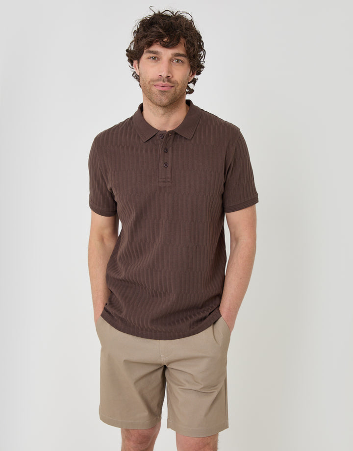Threadbare Patterned Regular Fit Stretch Chino Shorts with Belt in Stone - full body