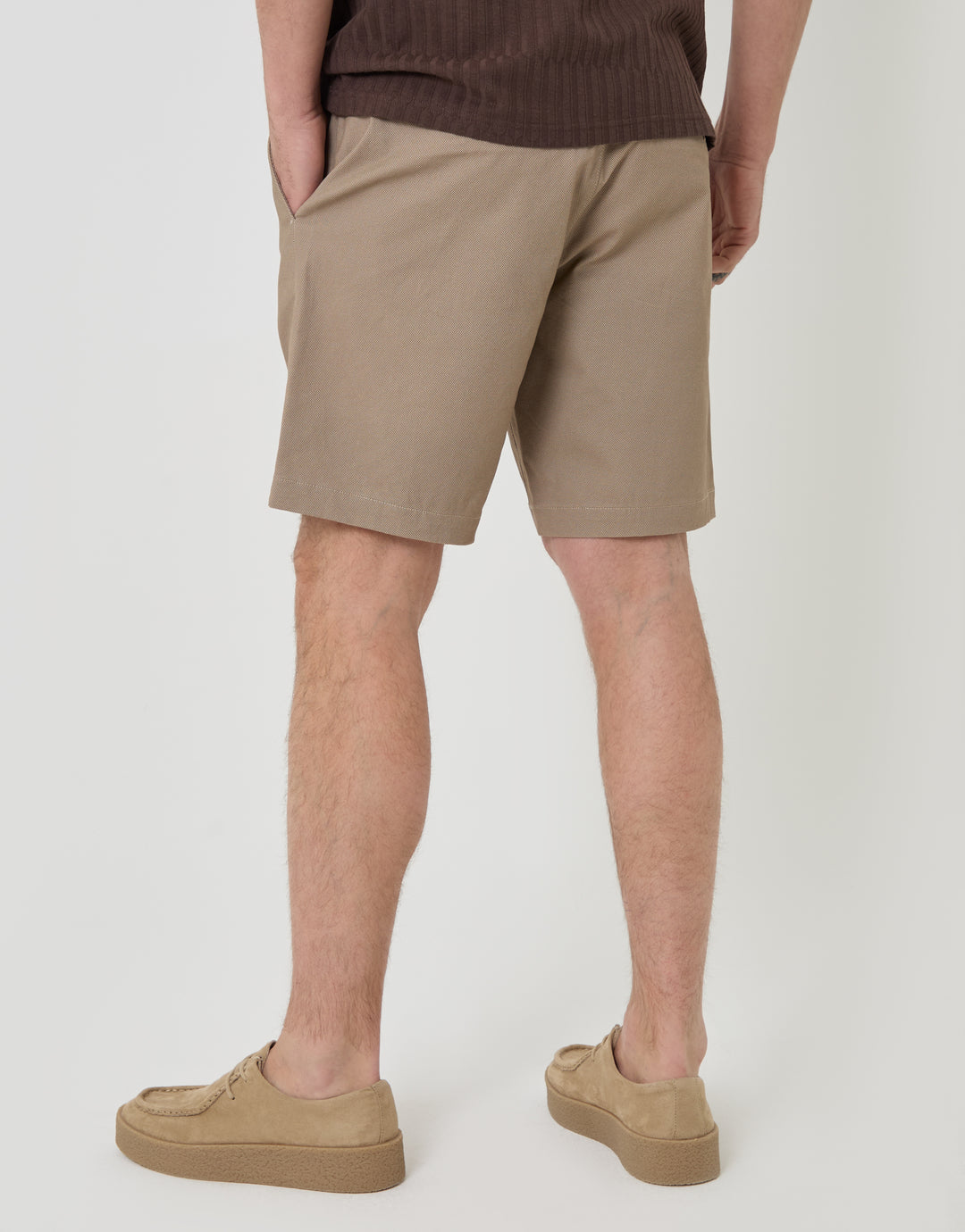 Threadbare Patterned Regular Fit Stretch Chino Shorts with Belt in Stone -  back view