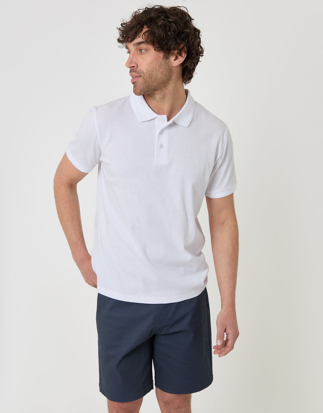 Threadbare Patterned Regular Fit Stretch Chino Shorts with Belt in Navy - full body