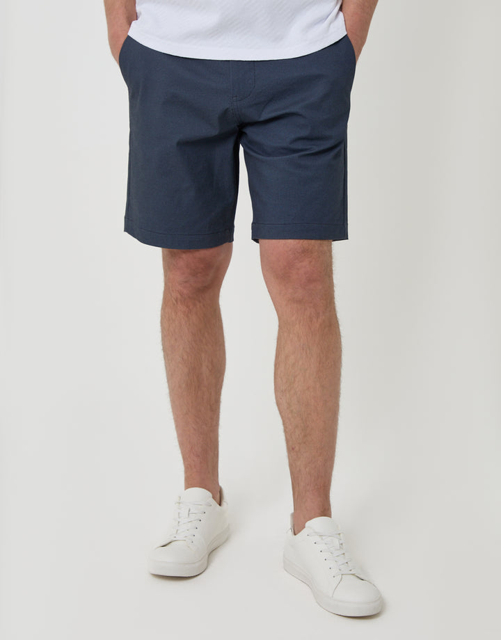 Threadbare Patterned Regular Fit Stretch Chino Shorts with Belt in Navy - front view