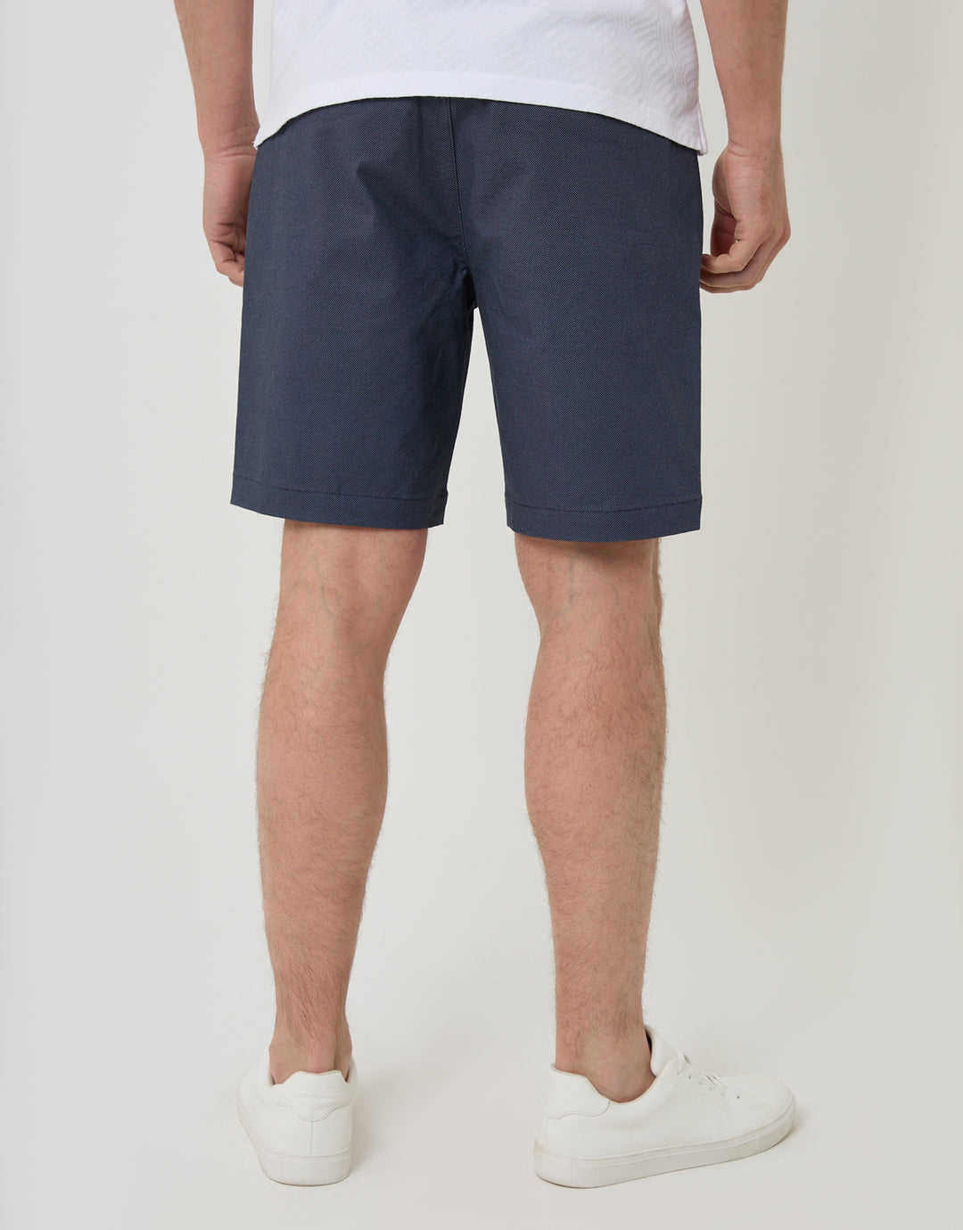 Threadbare Patterned Regular Fit Stretch Chino Shorts with Belt in Navy - back view