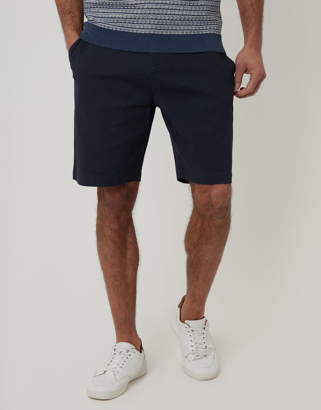 Threadbare Regular Fit Stretch 3 Pocket Chino Shorts in Navy - front view