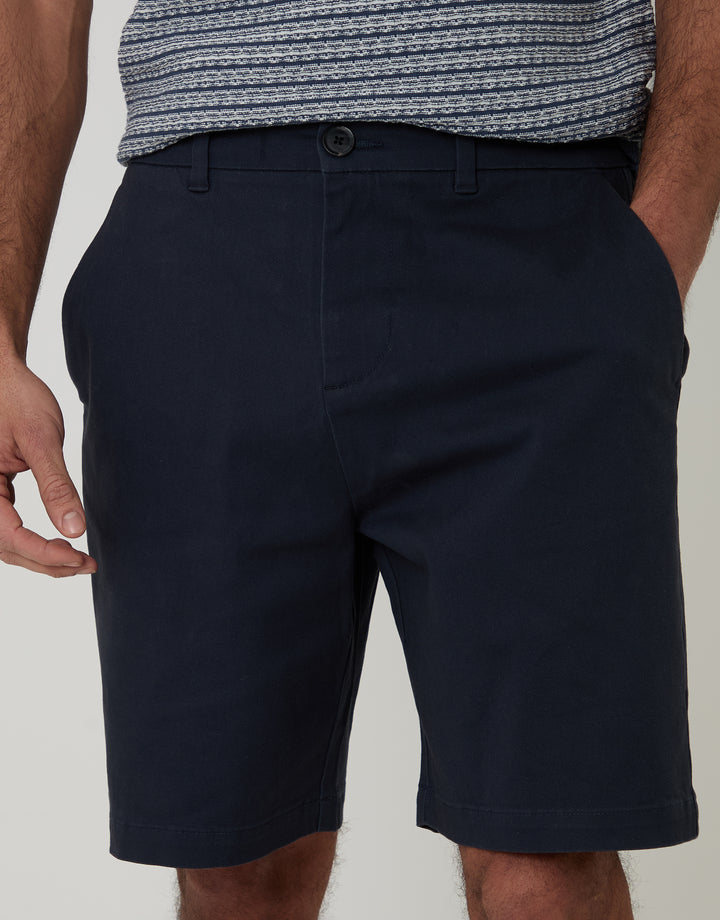 Threadbare Regular Fit Stretch 3 Pocket Chino Shorts in Navy - front view close up