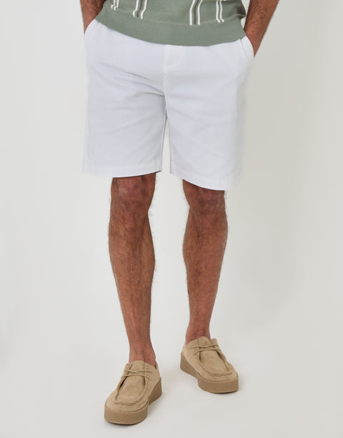 Threadbare Regular Fit Stretch 3 Pocket Chino Shorts in White - front view