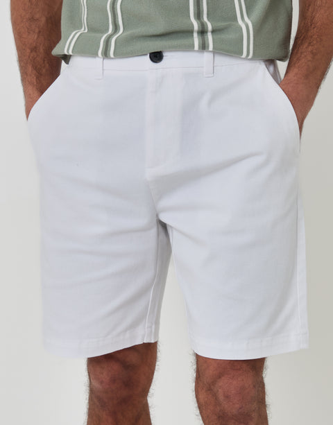 Threadbare Regular Fit Stretch 3 Pocket Chino Shorts in White - front view close up