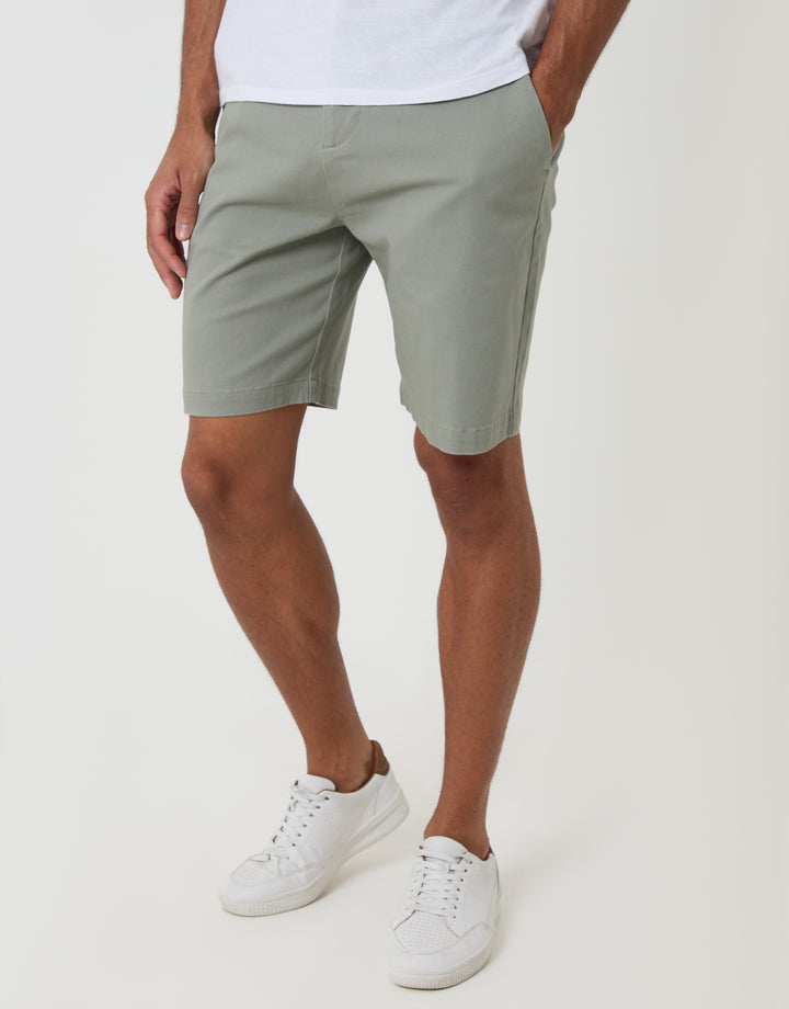 Threadbare Regular Fit Stretch 3 Pocket Chino Shorts in Sage Green - front view