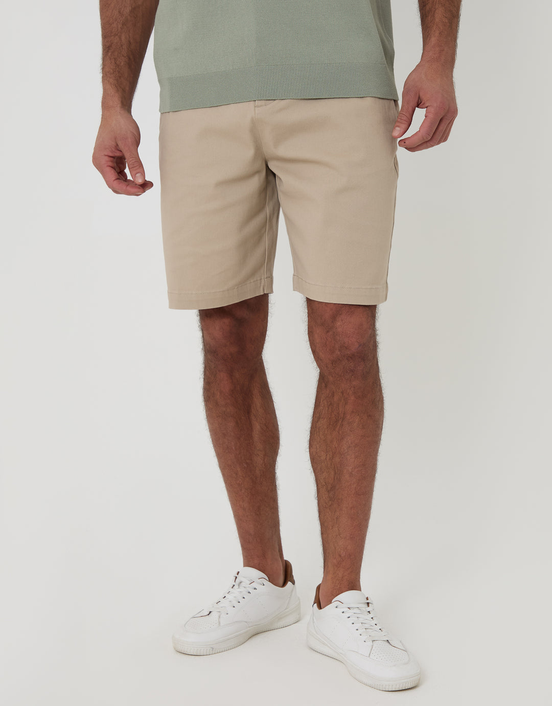 Threadbare Regular Fit Stretch 3 Pocket Chino Shorts in Stone - front view