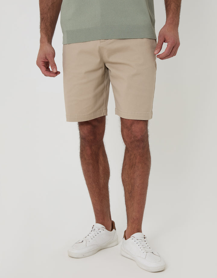 Threadbare Regular Fit Stretch 3 Pocket Chino Shorts in Stone - front view