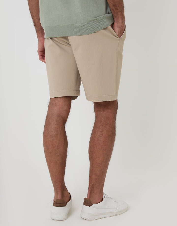 Threadbare Regular Fit Stretch 3 Pocket Chino Shorts in Stone - back view