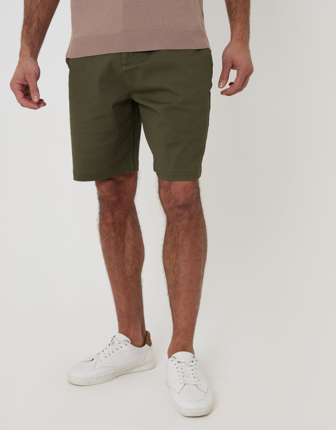Threadbare Regular Fit Stretch 3 Pocket Chino Shorts in Khaki Green - front view