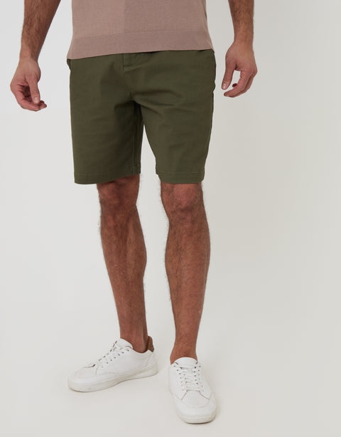 Threadbare Regular Fit Stretch 3 Pocket Chino Shorts in Khaki Green - front view
