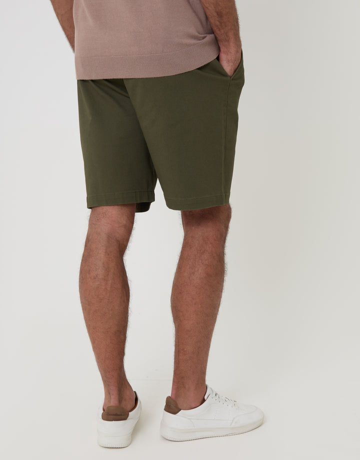 Threadbare Regular Fit Stretch 3 Pocket Chino Shorts in Khaki Green - back view
