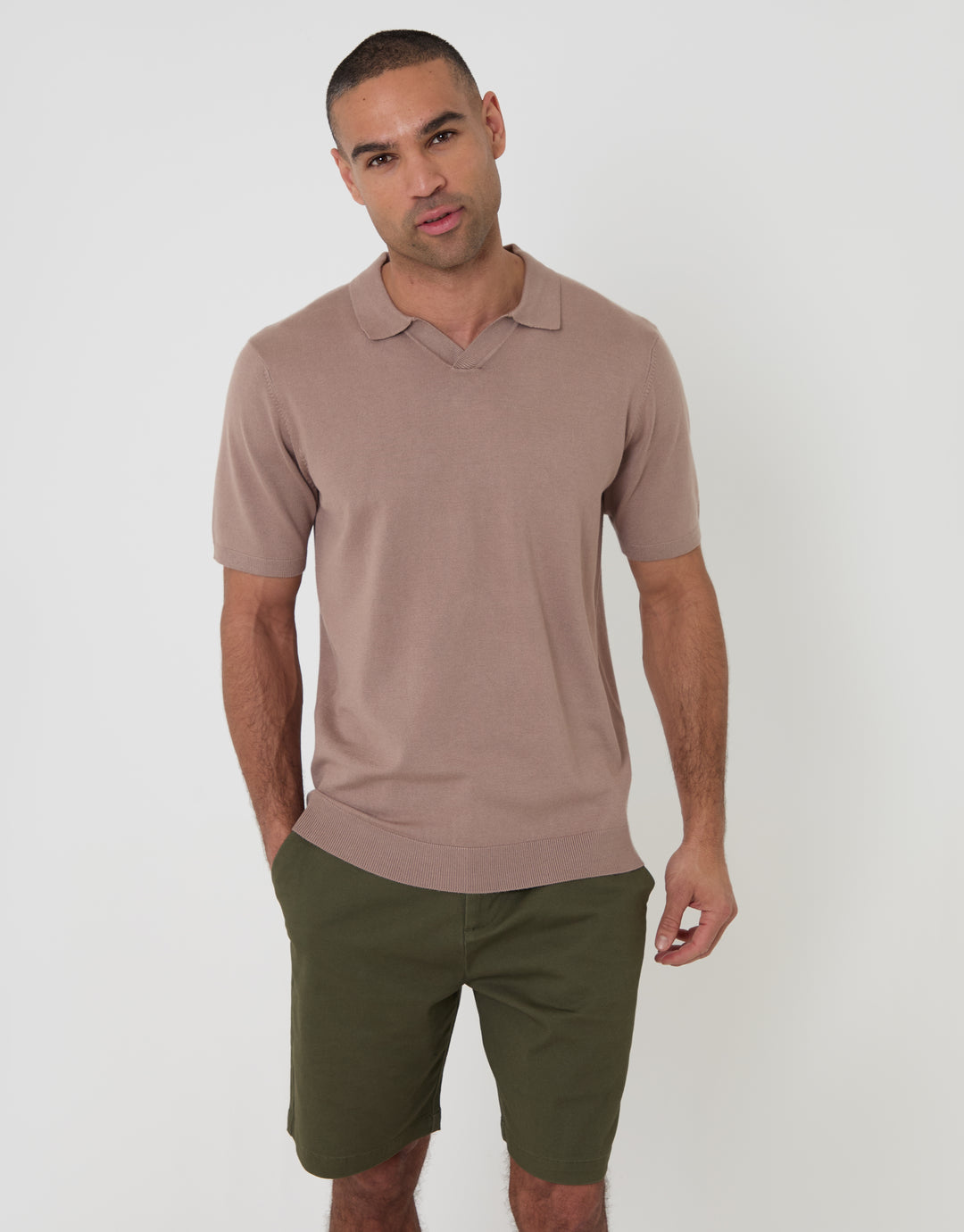 Threadbare Regular Fit Stretch 3 Pocket Chino Shorts in Khaki Green - polo shirt pairing