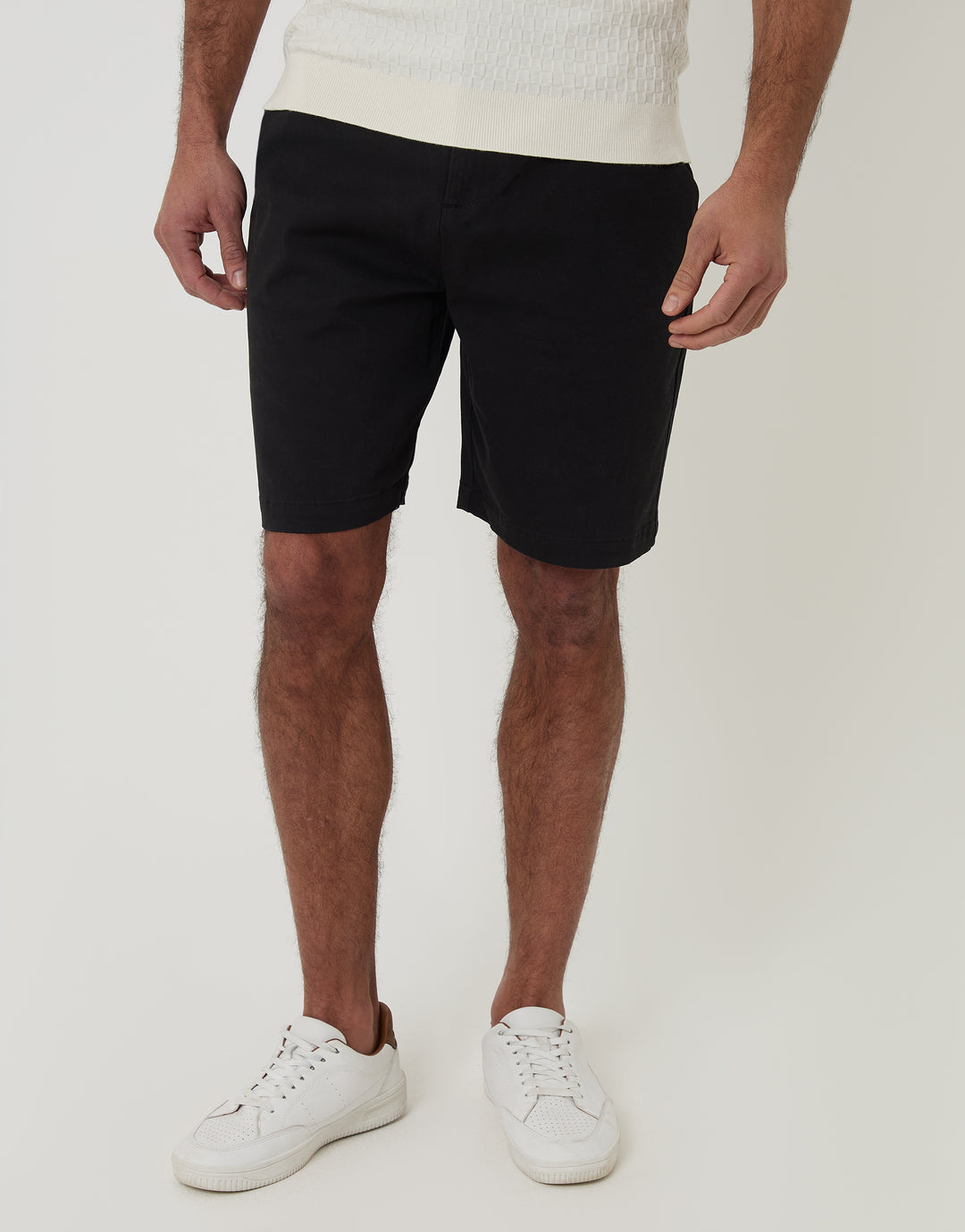Threadbare Regular Fit Stretch 3 Pocket Chino Shorts in Black - front view