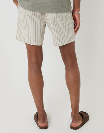 Threadbare Shorter Length Stripe Cotton Shorts in Stone - Back View