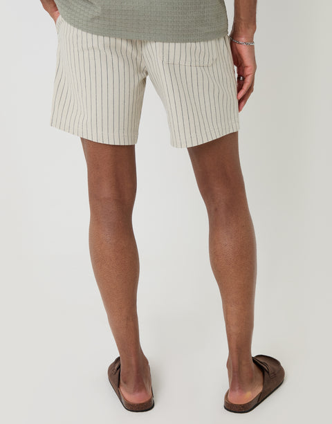 Threadbare Shorter Length Stripe Cotton Shorts in Stone - Back View