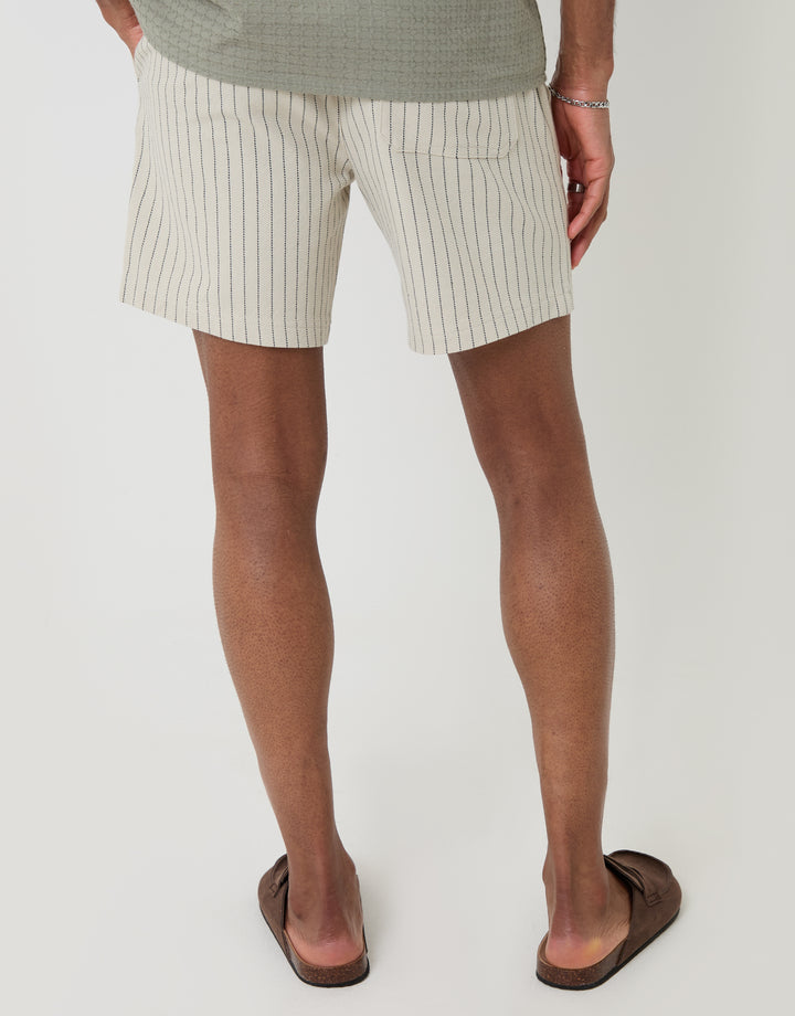 Threadbare Shorter Length Stripe Cotton Shorts in Stone - Back View
