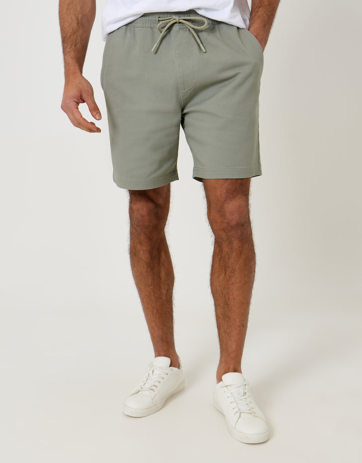 Threadbare Shorter Length Elasticated Waist Stretch Chino Shorts in Sage Green - front view