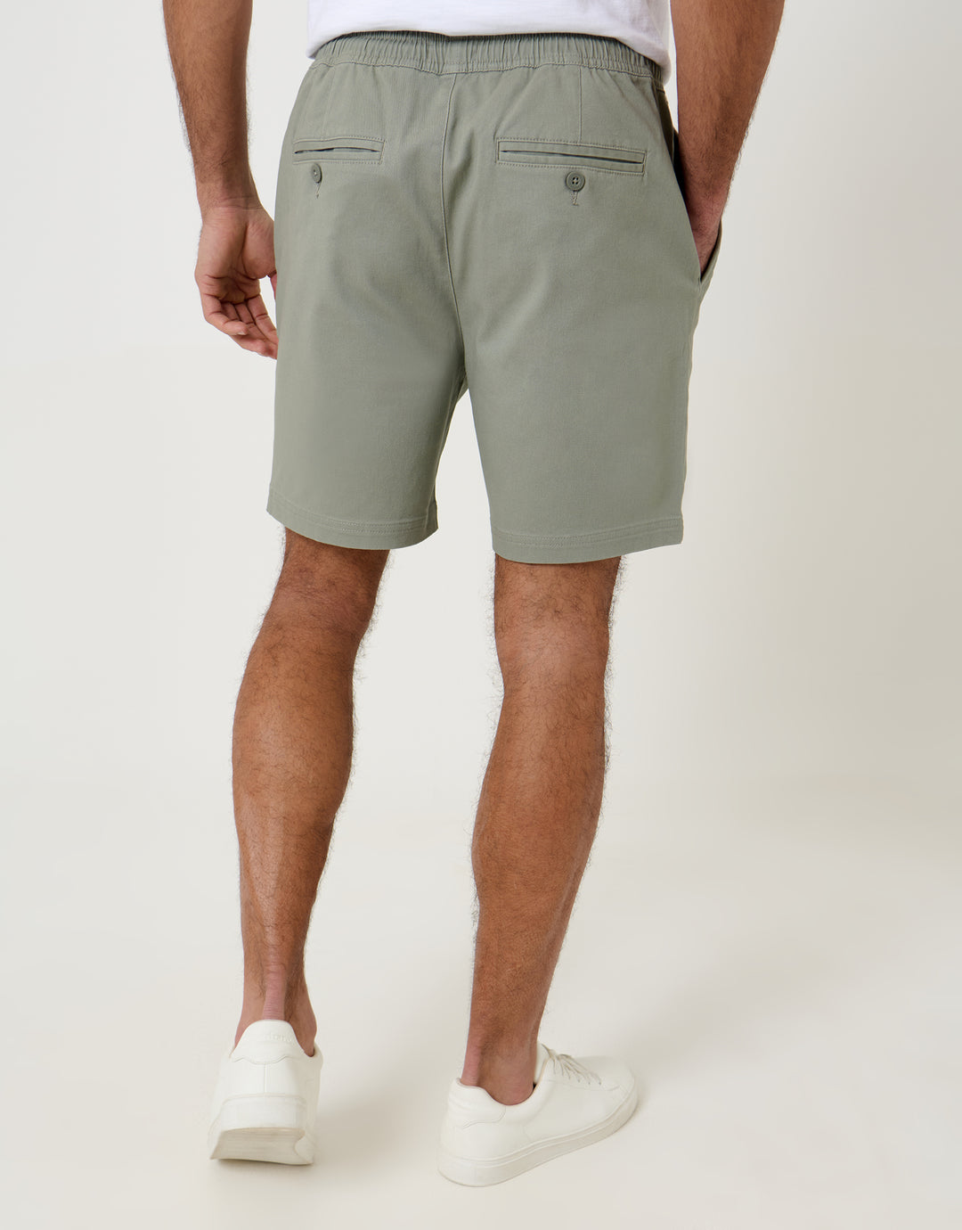 Threadbare Shorter Length Elasticated Waist Stretch Chino Shorts in Sage Green - back view