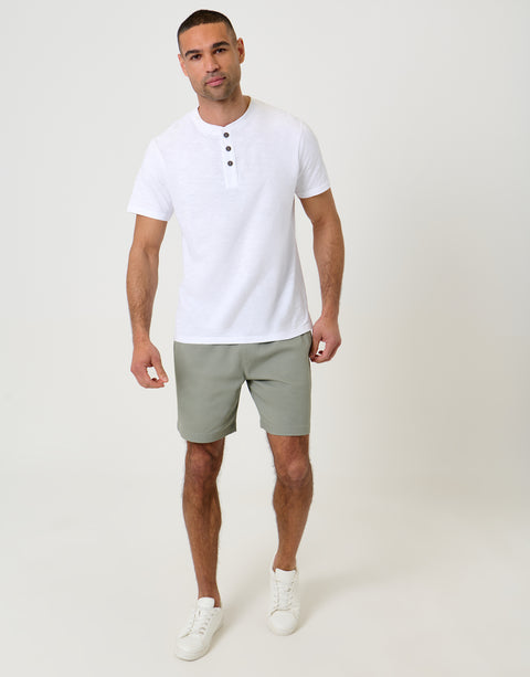Threadbare Shorter Length Elasticated Waist Stretch Chino Shorts in Sage Green - full body
