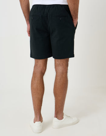 Threadbare Shorter Length Elasticated Waist Stretch Chino Shorts in Black - back view