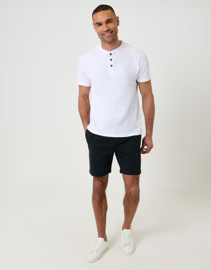 Threadbare Shorter Length Elasticated Waist Stretch Chino Shorts in Black - full body