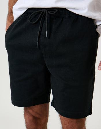 Threadbare Shorter Length Elasticated Waist Stretch Chino Shorts in Black - front view close up